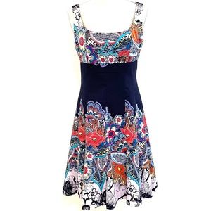 Nine West Multi Color Floral Print Fit & Flare Sleeveless Scoop Neck Dress